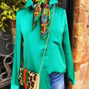 Kelly Green Satin Top